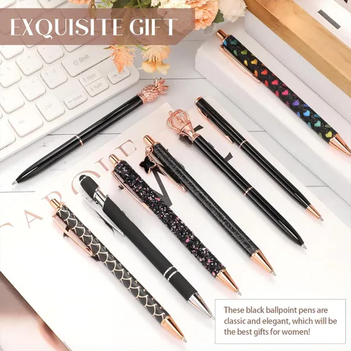 Vista 7 de Colarr Juego de 16 bolígrafos con purpurina de diamante de cristal, bonito juego de bolígrafos de metal para diario, tinta negra retráctil, regalos