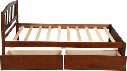 Vista 6 de Bellemave Cama de almacenamiento de plataforma individual con dos cajones, marco de cama de madera maciza con cabecero, marco de cama resistente