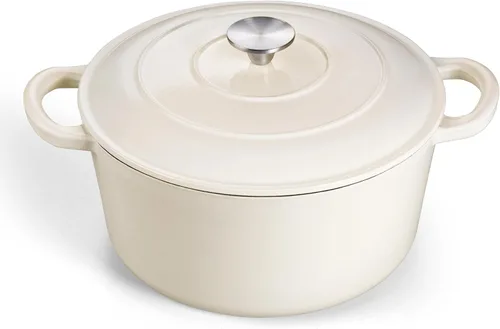 Vista 23 de TeamFar Horno holandés de hierro fundido esmaltado, olla pequeña de 3 cuartos de galón con tapa, olla de hierro fundido resistente para hornear pan
