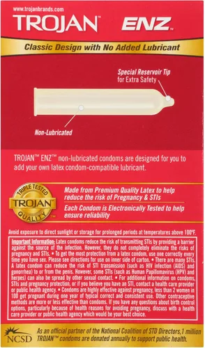 Vista 2 de Trojan ENZ - Preservativos de látex natural no lubricados, 12