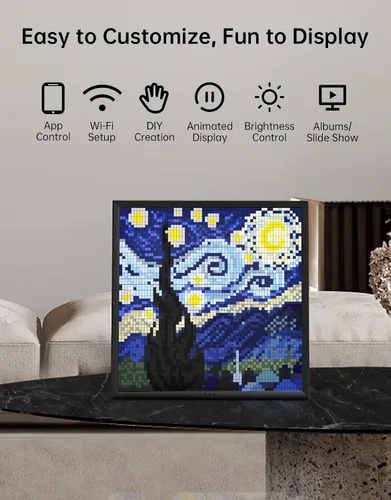 Vista 4 de Divoom Pixoo-64 - Marco Digital WiFi de Pixeles en la Nube con Control de APP, Marco de Pantalla LED de 64 X 64 Paneles para Decoración de Sala