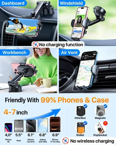 Vista 5 de HTU 2026 Mejorado [Verdadero Grado Militar] Soporte de Teléfono para Coche【Certificados de Seguridad y Sin Olor】Soporte de Teléfono Celular