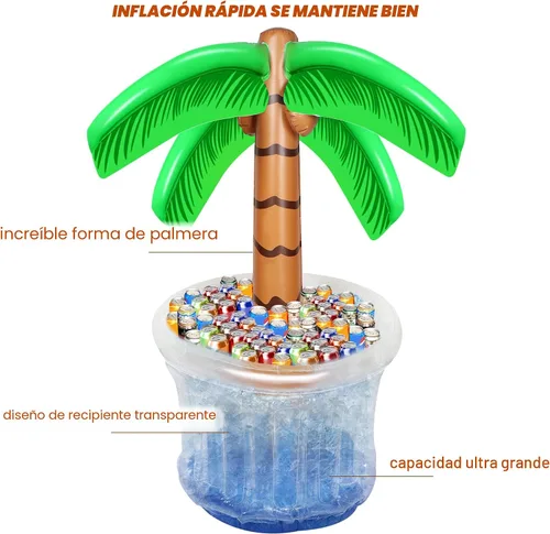 Vista 3 de Zcaukya Enfriador inflable de palmera, 60 pulgadas para decoraciones de fiestas tropicales, suministros de fiesta hawaiana, decoraciones de piscina