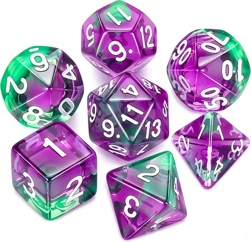 Vista 18 de QMAY - Juego de dados para DND, 7 dados poliédricos con bolsa de dados para juegos de mesa D&D