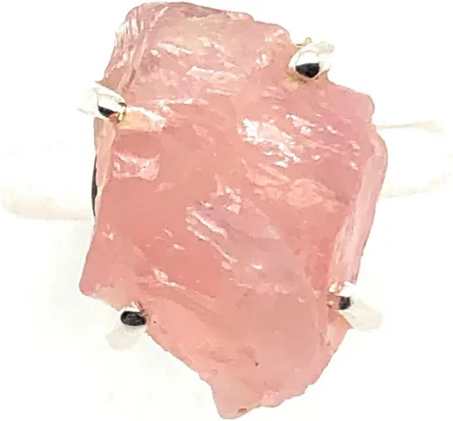 Vista 6 de Anillo de plata de ley sólida de cuarzo rosa rosa natural crudo 925 tamaño 6.25
