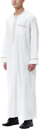 Vista 3 de LVCBL Kaftan para hombres de manga larga Thobe Big and Tall Muslim Clothes Dubai Caftan Gown Blanco