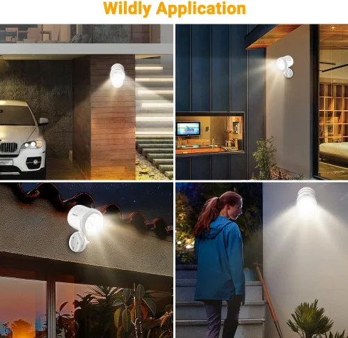 Vista 7 de Luz de exterior con sensor de movimiento, funciona con pilas, 6 LED de 1000 lúmenes inalámbricos con control remoto, IP65 impermeable 6000 K, luz
