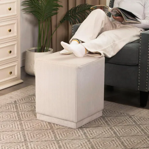Vista 5 de Joveco Taburete otomano cuadrado tapizado de terciopelo, taburete de maquillaje para dormitorio, sala de estar (terciopelo blanco crema)