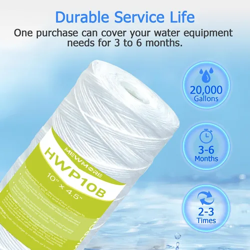 Vista 6 de Cartucho de filtro de agua de 5 micrones para toda la casa, filtros de sedimentos para heridas de cuerda para agua de pozo, repuesto para cartuchos