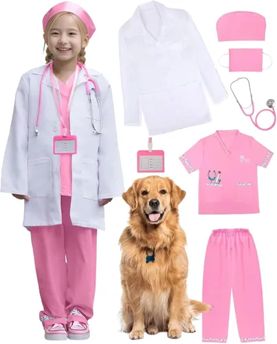 Vista 5 de ANPHILE Disfraz de veterinario para niños, disfraz de veterinario para niños con abrigo de médico, disfraces para el día de la carrera para niñas