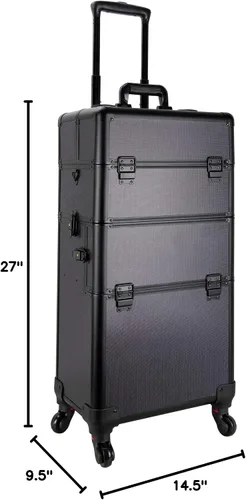 Vista 13 de Ver Beauty 3 en 1 profesional 4 ruedas extraíbles de aluminio rodante suministros de arte de maquillaje tatuaje artista caja de herramientas