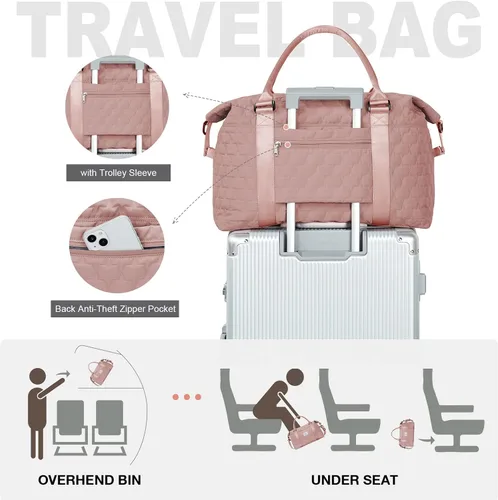 Vista 4 de Bolsas de viaje para mujer, bolso de mano para fin de semana para mujer, A-3-pink Con Neceser