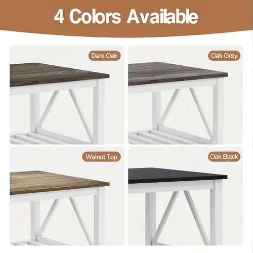 Vista 6 de Mesa de café de granja, mesa de café de roble blanco para sala de estar, mesa de centro rectangular de madera de 2 niveles con estante de listones