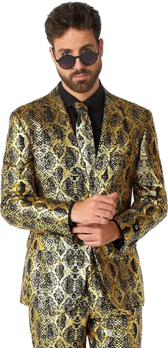 Vista 4 de Opposuits Disfraces de traje de fiesta metálica brillante para hombre, traje completo con chaqueta, pantalones y corbata