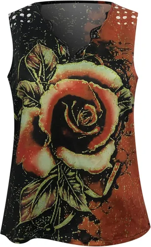 Vista 3 de Camiseta sin mangas de verano para mujer, cuello en V, estampado floral, multicolor, rosa, sin mangas