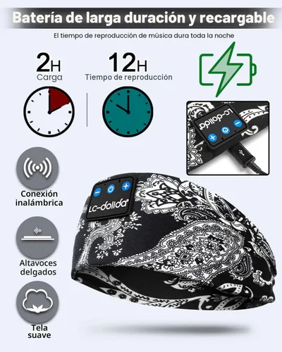Vista 4 de LC-dolida Auriculares para Dormir Bluetooth Diadema Musical Diadema Banda Inalámbrica Diadema Auriculares con Altavoces Estéreo HD Delgados
