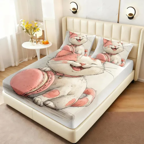 Vista 14 de AILONEN Lovely Bear - Juego de sábanas bajeras tamaño Queen, juego de ropa de cama con pajarita de dibujos animados para niños y niñas, sábana