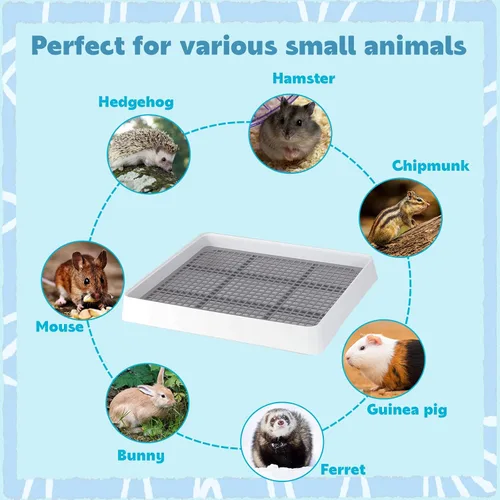 Vista 8 de FHTONGE Bandeja de arena para jaula con agujeros de rejilla de acero, rectangula caja de arena para conejos, inodoro para mascotas, para rata