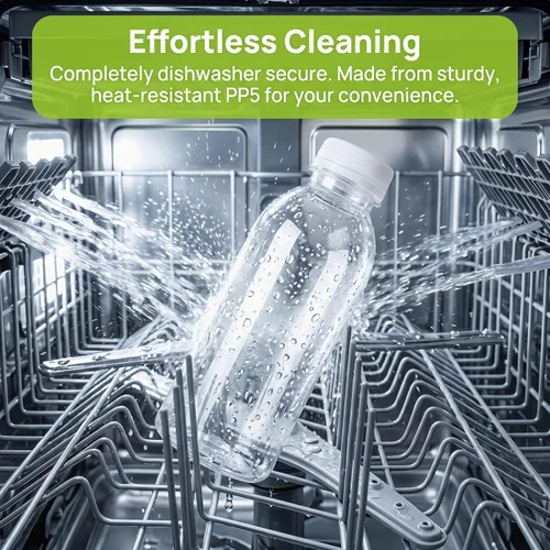 Vista 4 de EONJOE - Paquete de 12 botellas de plástico aptas para lavavajillas, 12 onzas, sin BPA para jugo y leche Durable food-grade PP5 bottles.