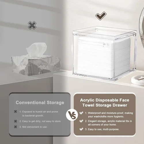 Vista 5 de Pilipane Caja de almacenamiento para toallas faciales, contenedor de acrílico para toallas faciales con cajón para tocador de baño