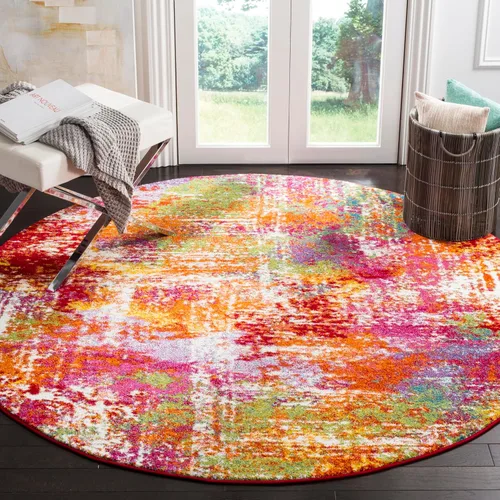 Vista 6 de SAFAVIEH Watercolor Collection - Alfombra para pasillo, 2 pies 3 pulgadas x 8 pies, naranja y verde, diseño abstracto bohemio moderno, no desprende