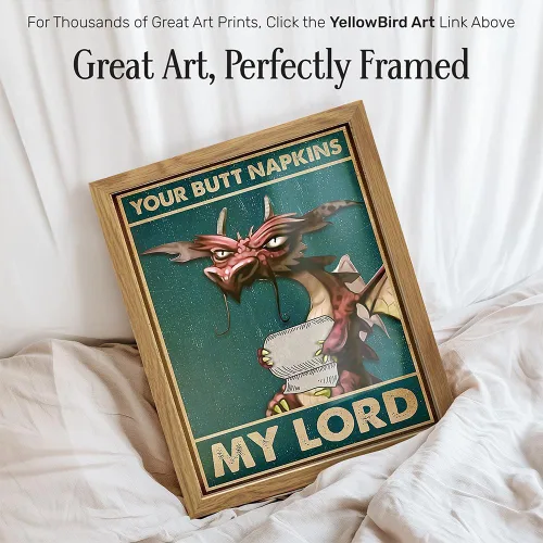Vista 2 de Your Butt Napkins My Lord FRAMED - Decoraciones de dragón - Decoración gótica de baño - Decoración medieval - Divertido arte de pared de baño - Arte