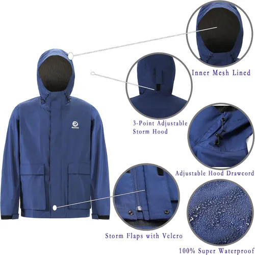 Vista 3 de Rizzon Traje de lluvia de pesca para hombre, impermeable, para vela, pantalones con capucha