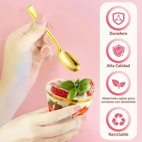 Vista 6 de Jinei - Juego de 50 tazas de postre de plástico dorado de 9 onzas con tapas