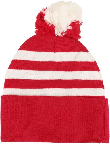 Vista 2 de Armycrew Gorro de punto con pompón a rayas rojas y blancas - 1 paquete, blanco y rojo