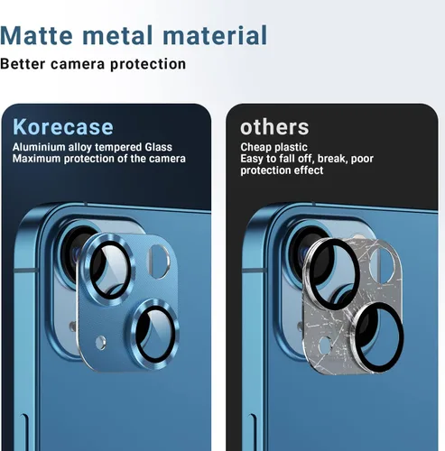 Vista 3 de Korecase [Paquete de 2] Diseñado para iPhone 13 / iPhone 13 Mini protector de lente de cámara de vidrio templado, cubierta de metal de aluminio