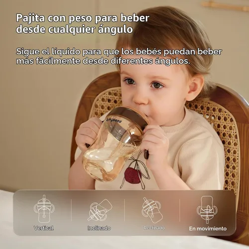Vista 8 de Thyseed Vaso para sorber de paja con peso a prueba de derrames, entrenador de transición para bebés, boquilla de silicona suave, sin BPA, 19.7 ft+