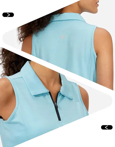 Vista 5 de Viodia Camiseta de golf sin mangas para mujer, con cremallera, de secado rápido, camisetas polo para mujer, ropa de golf