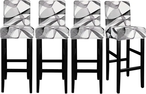Vista 11 de Lellen Juego de 2 fundas para taburetes de bar, fundas jacquard para taburetes de bar, fundas deslizables elásticas para taburetes de bar