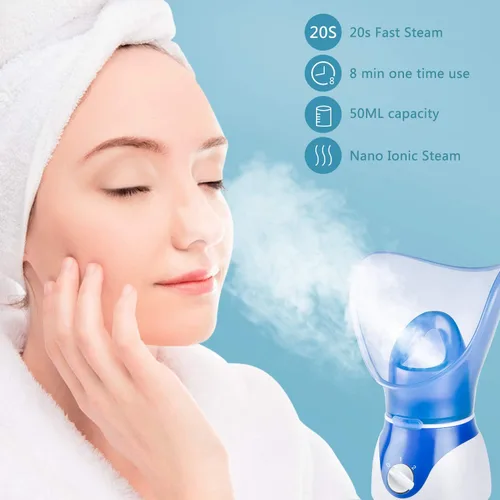Vista 5 de Vaporizador facial para limpieza profunda facial, vaporizador facial para mujeres, 2 modos de vaporizador facial nano iónico para desobstruir