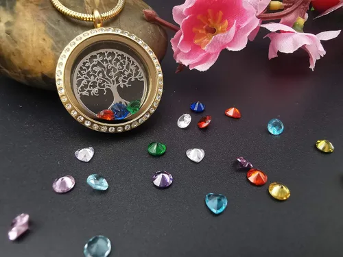 Vista 2 de GOKING Collar de árbol de la vida, colgante flotante con 24 piedras de nacimiento para mujeres y niñas, colgante redondo de acero inoxidable