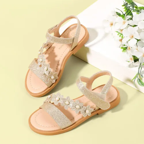 Vista 3 de PANDANINJIA Gina - Sandalias de verano con punta abierta para niñas, zapatos planos de vestir para niñas pequeñas y grandes