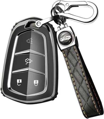 Vista 15 de ontto Protector de llave de automóvil compatible con Cadillac de 4 botones, carcasa de TPU suave con borde plateado para Escalade CTS SRX XT5 ATS