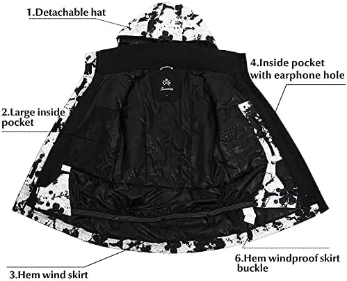 Vista 4 de IMPHUT Chaquetas y pantalones de esquí para mujer, traje de nieve, abrigo cálido con capucha, impermeable, resistente al viento con aislamiento