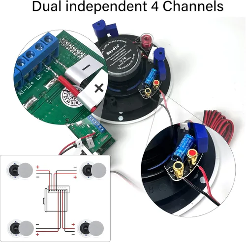 Vista 3 de Herdio Amplificador Bluetooth de pared de 4 canales Control de volumen Placa de pared USB/MIC/AUX (3.5mm) Entradas Conecta 4 altavoces con fuente