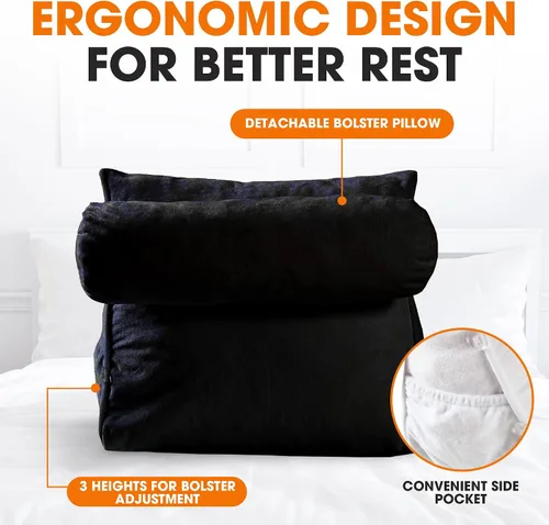 Vista 5 de Cheer Collection Almohada de cuña de lectura, almohada de TV con almohada ajustable, soporte de espalda de espuma viscoelástica para sofá y cama