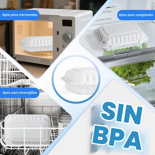 Vista 5 de YANGRUI Contenedores para Alimentos de 9 x 6 pulgadas, 28 onzas, paquete de 50 unidades – Envuelto en Plástico PP Relleno de Minerales Libre de BPA