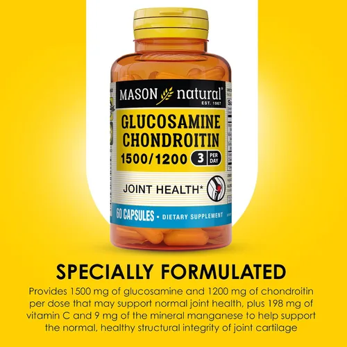 Vista 5 de MASON NATURAL Glucosamina condroitina 1500/1200 con vitamina C, apoya la salud de las articulaciones para una flexibilidad y movilidad normales*, 60