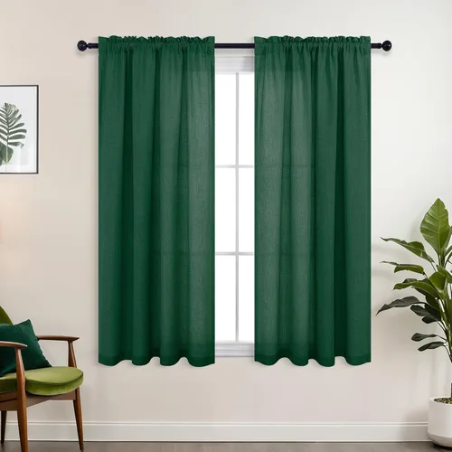 Vista 92 de KOUFALL Juego de 2 cortinas de puerta francesa, cortinas de lino para puerta/ventana, cortina transparente boho para cristal lateral delantero