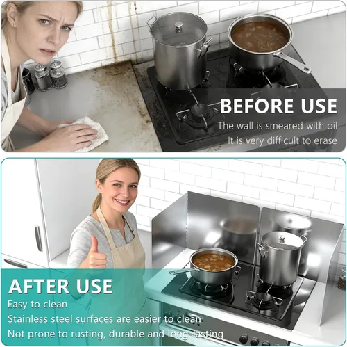 Vista 4 de Protector contra salpicaduras de cocina de 16 x 12 pulgadas, 2 unidades, panel plegable de acero inoxidable con protección de bordes, aislamiento