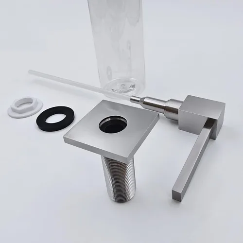 Vista 4 de Dispensador de jabón integrado de latón para cocina, dispensador de jabón de fregadero montado en la cubierta de níquel cepillado con botella de PET