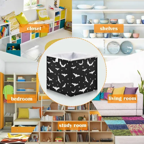 Vista 4 de CaTaKu Bats Star - Cubos de almacenamiento plegables de tela de 11 pulgadas con diseño de estrella, color negro, cajas de almacenamiento plegables