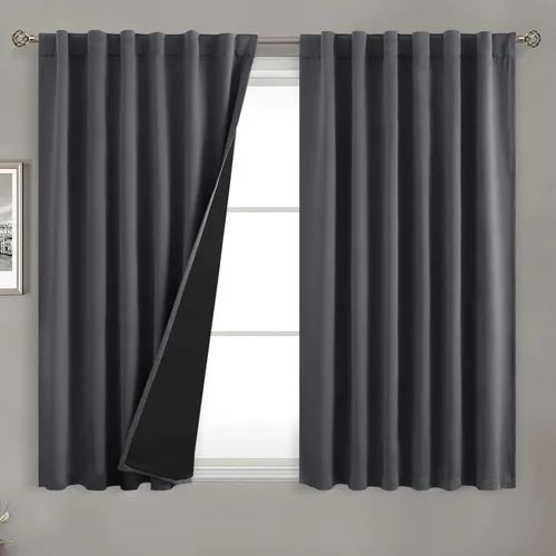 Vista 113 de BGment Cortinas 100% opacas beige de 63 pulgadas de largo con forro aislante térmico, bolsillo para varilla y lengüeta trasera de doble capa