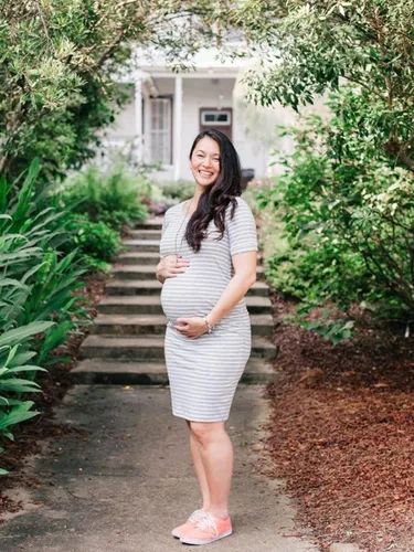 Vista 2 de Liu & Qu - Vestido de maternidad para mujer, de manga corta o manga 34, fruncido, para uso diario o baby shower
