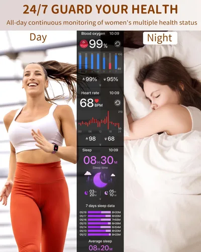 Vista 4 de Relojes inteligentes para mujer (Android/iPhone) batería de 20 días, 4 correas, rastreadores de fitness HD de 1.85 pulgadas con llamadas