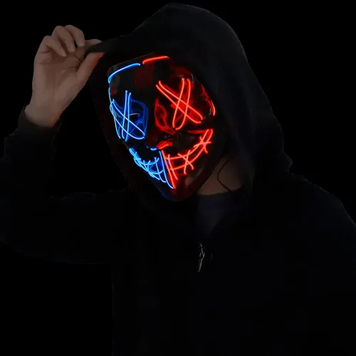 Vista 2 de Máscara de purga LED de Halloween y guantes iluminados paquete de 2 disfraces de Halloween para niños y niñas guantes LED aterradores para niños